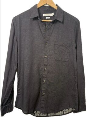 Topman Men’s Black Slim Fit Paisley Jacquard Button Up Shirt Medium